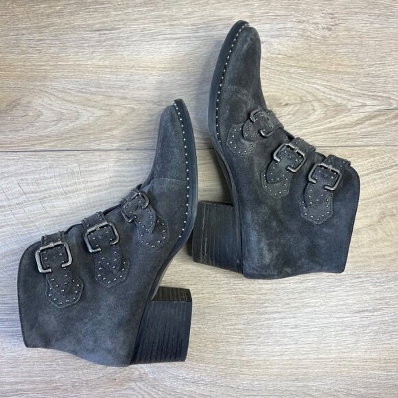 Paul Green Soho Moto Studded Triple Strap Buckle Suede Ankle Boot Booties 6.5 - Picture 6 of 11